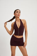 Bordo Fermuarlı Korse Bluz