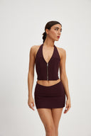 Bordo Fermuarlı Korse Bluz