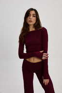 Bordo Kayık Yaka Bluz