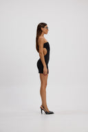 Siyah Straplez Mini Elbise
